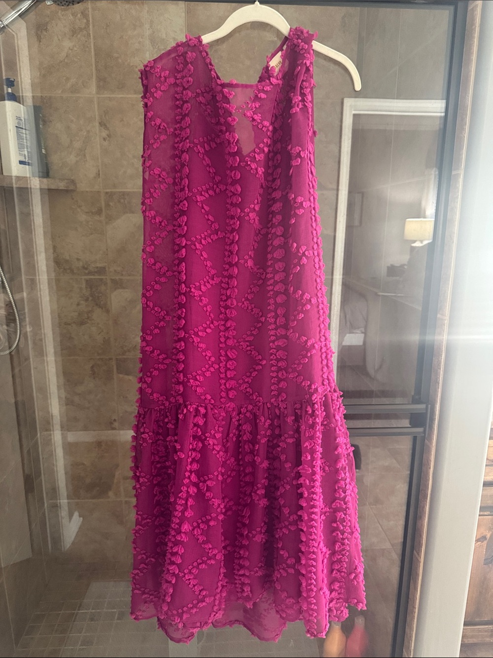 Anthropologie Fuchsia Pom-Pom Trim Sleeveless Midi Dress